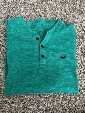 Hollister Teal Knit Henley with Black Logo
